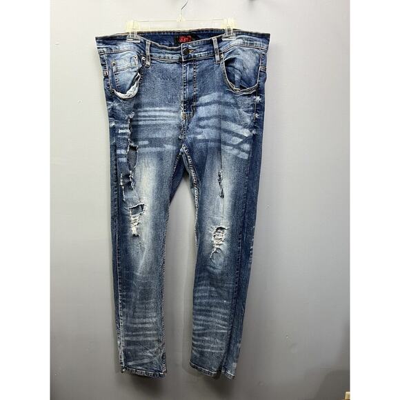 Krisp Denim Jeans Mens 38x32 Ripped Distressed Skater Moto‎ Hip Hop - Picture 1 of 7